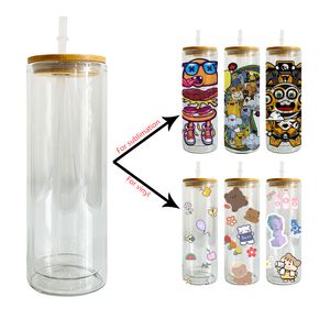 USA magazijn blanco sublimatie dubbelwandig helder glas 20oz skinny rechte sneeuwbol glitter met bamboe deksel en rietje voor op maat gemaakte geschenken 25 stks / doos