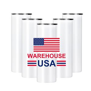 USA Warehouse PEUT Stocké 304 Acier inoxydable 20oz Sublimation Gobelets droits Double paroi Slim Blanks Tasses blanches Tasses isolées 0112