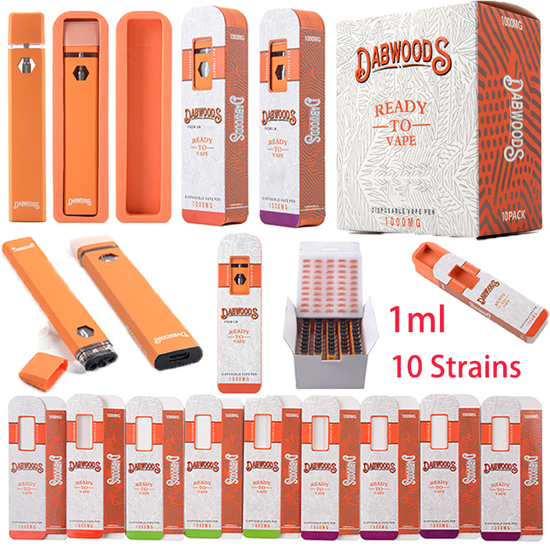 USA Warehouse DABWOODS Disposable Vape 1ml Empty Rechargeable Device Pods Starter Kits 280mAh Battery Charger E Cigarettes For Oil Cartridges 10 Flavors