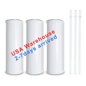 EE. UU. Almacén Envío rápido 25 unid / caja 20 oz Espacios en blanco Tazas de sublimación blanca Botella de agua Vasos de acero inoxidable con pajita de plástico y tapa 1116