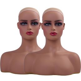 Tête factice d'épaule en PVC avec trous d'oreille pour affichage, perruque de cheveux féminins, tête de mannequin, 2 pièces/lot, entrepôt américain, livraison gratuite