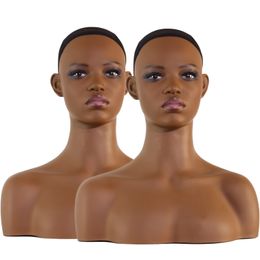 USA Warehouse Gratis schip 2 STKS/PARTIJ pvc pruik disaplay Valweerstand goed hoofd met schouders voor Afrikaanse vrouwelijke mannequin hoofd