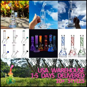 USA magazijn glazen bong waterpijp waterpijp nieuwe meerdere stijl unieke glazen dab booreiland roze recycler