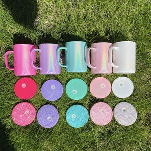 USA Warehouse Holographic Sinom Glitter coloré 17oz sublimation High Borosilicate tasse de café glacé avec couvercle en plastique coloré pour l'impression de bricolage