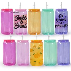 USA Warehouse Jelly Color 16oz Sublimation Verre Tobuste Tobus de jus de bois glacé boisson Soda Brinks Bière de bière