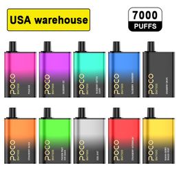 Entrepôt américain Original 7000 bouffées Vape jetable Poco BM7000 Cigarette électronique Vape Pen Flux d'air rechargeable Réglable 17ML 10 saveurs Dispositif