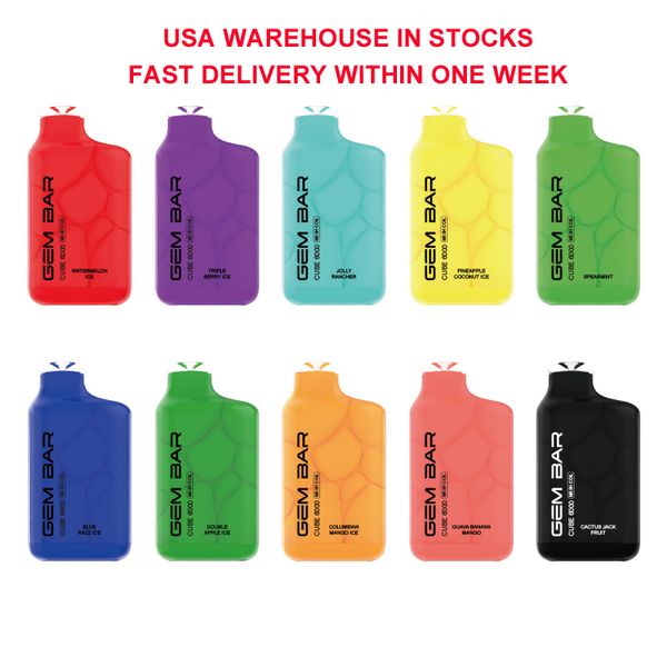 USA Warehouse original Vaapod GEM BAR cube 5% 6000 bouffées de vape jetables e-cigarettes Mesh Coil 10 saveurs en stock distributeur prix d'usine en gros de Houston