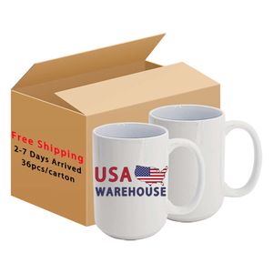USA Warehouse personnalisé de 15 oz grandes tasses à café blancs sublimation Mug de céramique 15 oz blancs