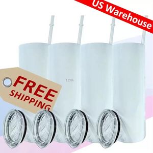 USA-Lager Straight 20oz Sublimation Tumbler Mugs Blank 100% 304 Stainless Steel Tumblers Cups Vacuum Insulated 600ml Coffee Mugs White 25pcs/box B1028