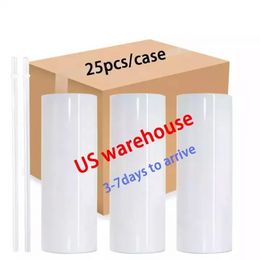 USA magazijn RECHTE mokken 20oz Sublimatie Tumblers met rietje RVS waterflessen Dubbel geïsoleerde bekers Tuimelaars voor verjaardag US warehouse ss1214