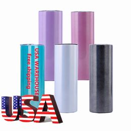 USA Warehouse Sublimación Vaso delgado y delgado de 20 oz Sublimación Vaso recto con purpurina arcoíris 240117