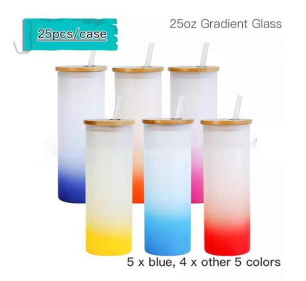 USA Warehouse Sublimation Gradient Verres droits 25 oz Verres à boire avec couvercle en bambou Verres à bière DIY Sublimation Beer Cup Entrepôt local