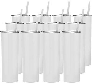 EE. UU. Almacén Sublimación Vaso recto 20 oz Botellas de agua blancas en blanco de acero inoxidable Taza con tapa Tazas de café de paja Puede DIY SS1116