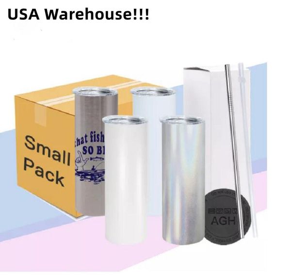 USA Warehouse Gobelet à sublimation 15 oz 20 oz 30 oz Gobelet DROIT avec pailles Gobelet à paillettes mates Tasse de voyage en acier inoxydable Petit paquet