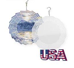 USA magazijn Sublimatie Wind Spinner metalen windbel 10 inch dubbelzijdige overdracht Aluminium Ornament leeg DIY Kerstdecoratie cadeau 20 STKS / KARTON