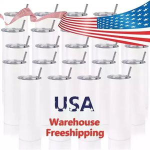 USA magazijn Waterflessen Tumblers 20oz FLAT EDGE Blank Sublimatie Tumbler STRAIGHT Cups RVS Bier Koffiemokken Onderste rechte hoek ss0128