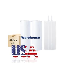 USA Warehouse mayorista de 20 oz Botellas de agua para prensa de calor Sublimate en blanco recto Sublimación Tumblers Tazas con tapa 0112