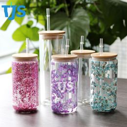 USA Groothandel Dubbele Sneeuwbol Tumbler Sublimatie Glazen Tumbler met Stro Snowglobe Mok