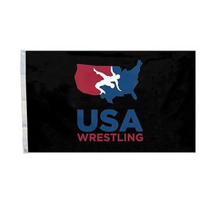 USA Worstelen Logo Zwarte Vlag Voor Worstelseizoen Levendige Kleuren UV Vervagingsbestendig Outdoor Dubbel Gestikt Decoratie Banner 90x150cm Sport Digitale Print Groothandel