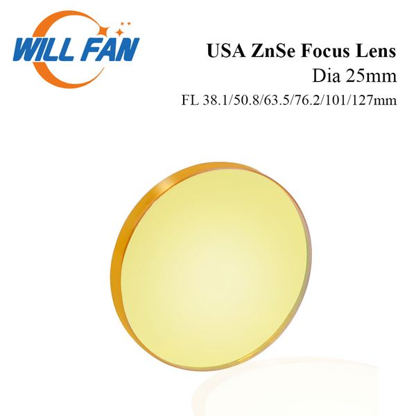 Will Fan Dia 25mm USA ZnSe Focus Lens FL 38,1mm 50,8mm 63,5mm 76,2mm para máquina cortadora de grabado láser Co2