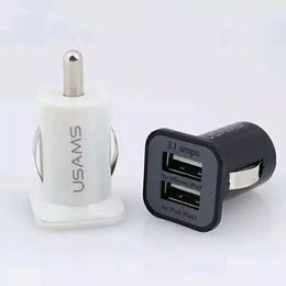 USAMS 3.1A Autolader Dual Port USB-oplader Adaper 5 V 3100mAh voor iPhone Samsung HTC