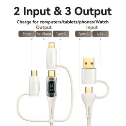 Câble USAMS 3IN2 USB C pour iPhone 14 13 12 11 Pro Max 100W Type C PD Câble de charge rapide pour les tablettes MacBook Pro Xiaomi Samsung
