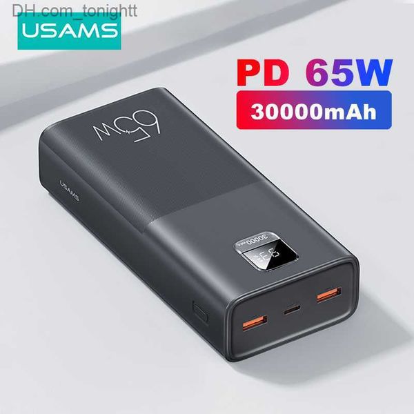 USAMS 65W Power Bank 30000mAh PD Carga rápida SCP FCP Powerbank Cargador de batería externo portátil para teléfono Laptop Tablet Mac Q230826