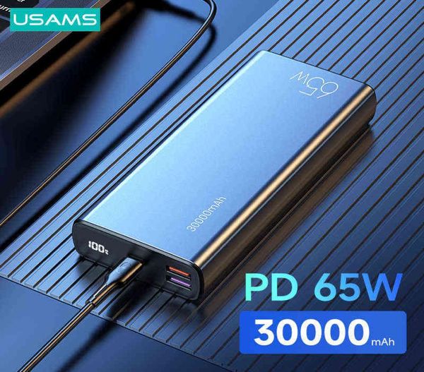 USAMS PD 65W Power Bank 30000mAh QC FCP AFC Powerbank de carga rápida para computadora portátil Smartphone Tablet Switch Batería externa portátil Y22046699