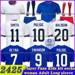 USAS Club Full Sets Jerseys de fútbol 2024 2025 COPA America USWNT USMNT 24/25 LALAS Camisas de fútbol de fútbol Versión de jugador Pulisic Morgan Balogun Plus McKennie Smith 3xl 4xl