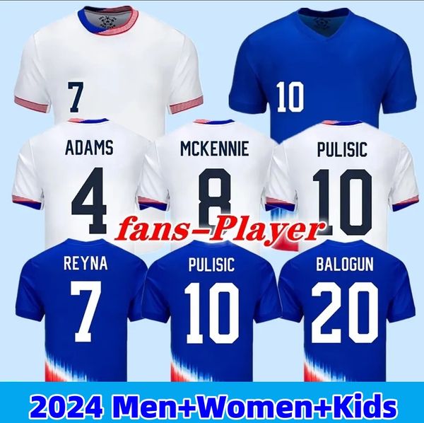 USAS FÚTBOL SOCCER Jerseys 2024 Copa América USWNT Mujer Kit para niños USMNT 24/25 Camisetas de fútbol local visitante Hombres Versión del jugador 2024 PULISIC SMITH MORGAN BALOGUN 3XL 4XL