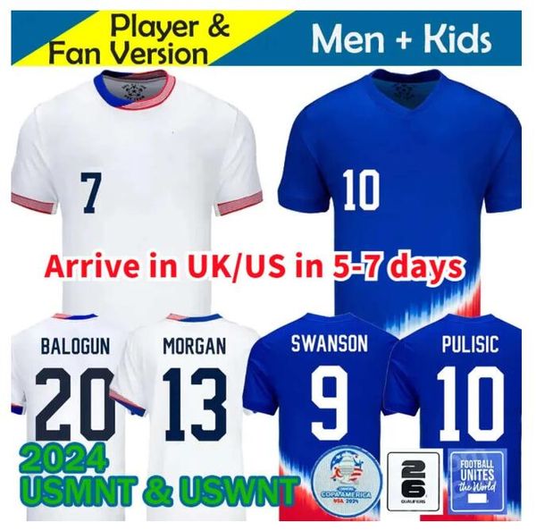 USAS Soccer Jersey 2024 2025 Copa America Uswnt Kids Kit USMNT 24/25 Home Football Shirt National Set Uniform Player Version Pulisic Balogun Smith Morgan