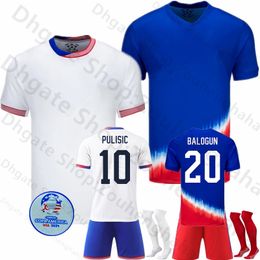 USAS Soccer Jersey 2024 Copa America Camisetas Kid Kit Usmnt National Team Home Away Player Version Uswnt Football Shirt Pulisic Smith Morgan Balogun