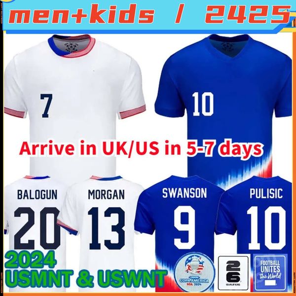 livraison gratuite Usas Soccer Jerseys 2024 2025 Copa America Uswnt Women Kids Kits Usmnt 24 25 Home Football Shirts Mens Fans Jouer Player Version 2024 Pulisic Smith