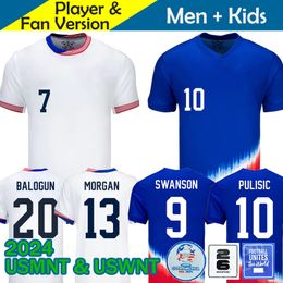 USAS Soccer Jerseys 2025 Copa América USWNT Mujer Kit para niños USMNT 24/25 Camisetas de fútbol local visitante Hombres Versión del jugador 2024 PULISIC SMITH MORGAN BALOGUN Tallas grandes