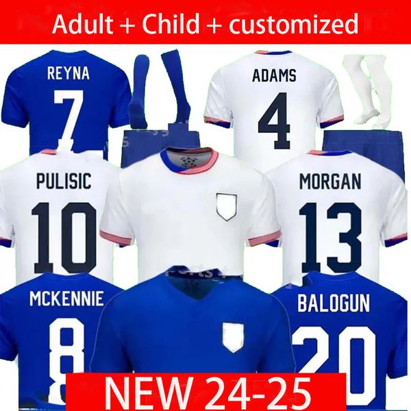 Usas Soccer Jerseys 24 25 Copa America Uswnt Woman Kids Kit USMNT 24/25 Home Away Football Shirts Men Player version 2024 Pulisic Smith Morgan Balogun Plus