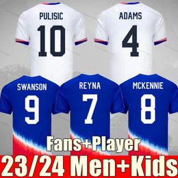 Fans Player Soccer Jerseys 2024 2025 Copa América USWNT Stars Mujer Kit para niños USMNT 24/25 Camisetas de fútbol local para hombres Versión del jugador 2024 PULISIC SMITH MORGAN BALOGUN