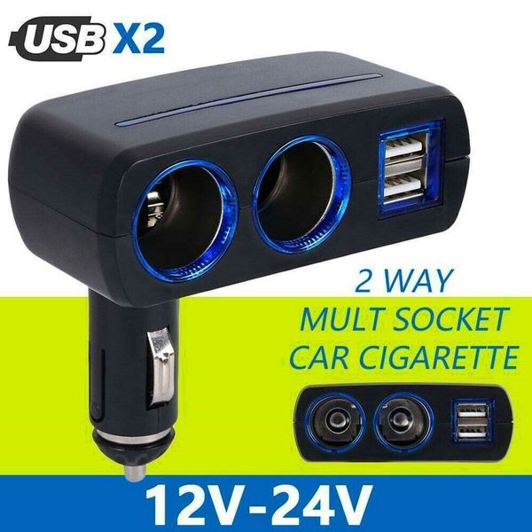 USB 12V/24V 2 vías encendedor de coche enchufe automático adaptador USB Dual encendedor de vehículo cargador divisor