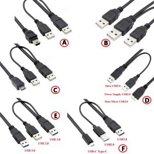 USB 2.0 Double A Male de type 2A Male à Micro USB MINI TYPE-C MALE USB3.0 TO MICRO-B Câble pour mobile Disk Disk Date Date Cable