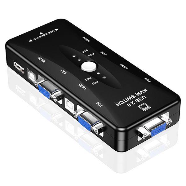 Conmutador KVM USB 2.0 4 puertos en 1 salida Conectores 4K 1080P Caja divisora VGA para compartir teclado Ratón Monitor