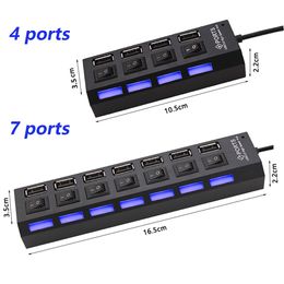 USB 2.0 Multi USB Splitter Netzteil 4/7 Port Multiple Expander 2.0 USB mit Schalter für PC