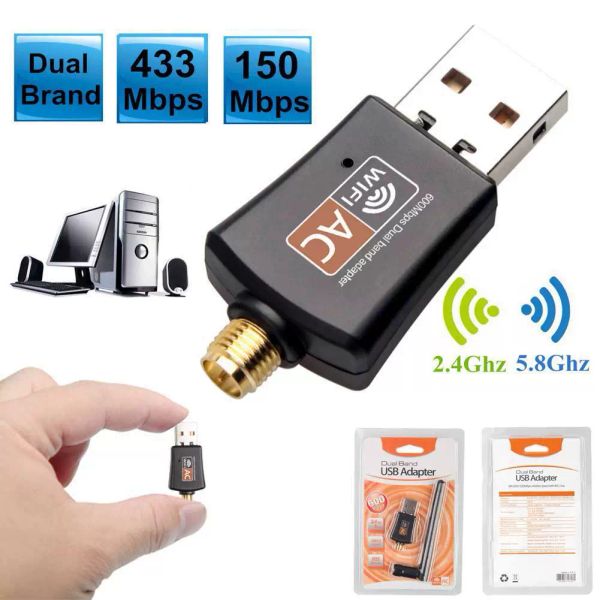 Adaptateur WiFi USB 2.0 2.4GHz 5GHz 600Mbps Antenne WiFi Dual Band 802.11b / n / g / ac Mini récepteur de carte réseau sans fil pour ordinateur avec boîte