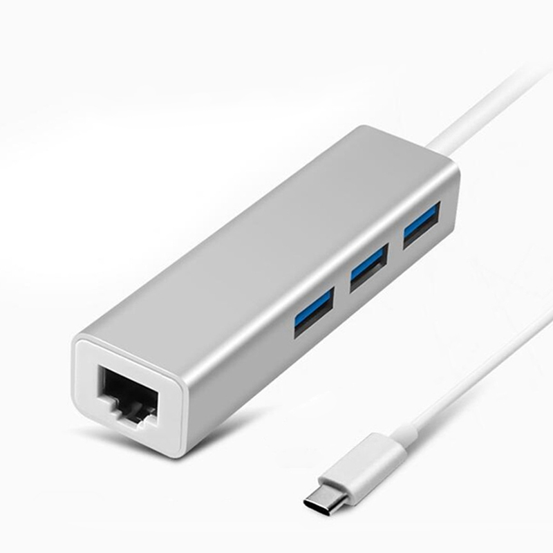 USB 3.0 1000Mbps GigaBite Ethernet RJ45 LAN Port Hub Typ C 3.1 Extender Splitter Aluminium Shell USB-C Dock för MacBook Air Pro