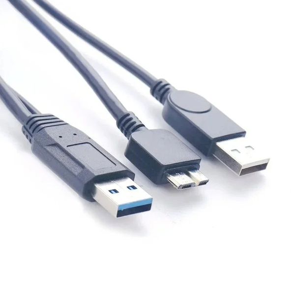 USB 3.0 double puissance y forme 2 x Type A à micro B à grande vitesse jusqu'à 5 Gbps Câble de transfert de données pour le matériel des disques durs externes