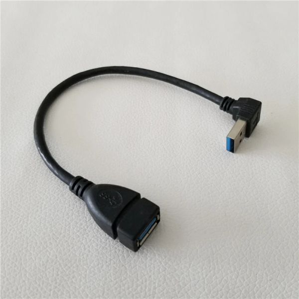 Cable de extensión de transferencia de datos de alta velocidad USB 3.0 ángulo inferior de 90 grados macho a hembra negro 20 cm