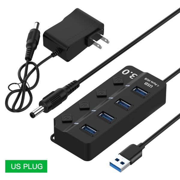 Hub USB 3.0 4/7 ports, Hub de données USB 3 ultra rapide avec interrupteurs d'alimentation individuels, adaptateur d'alimentation EU/US/UK pour ordinateur portable