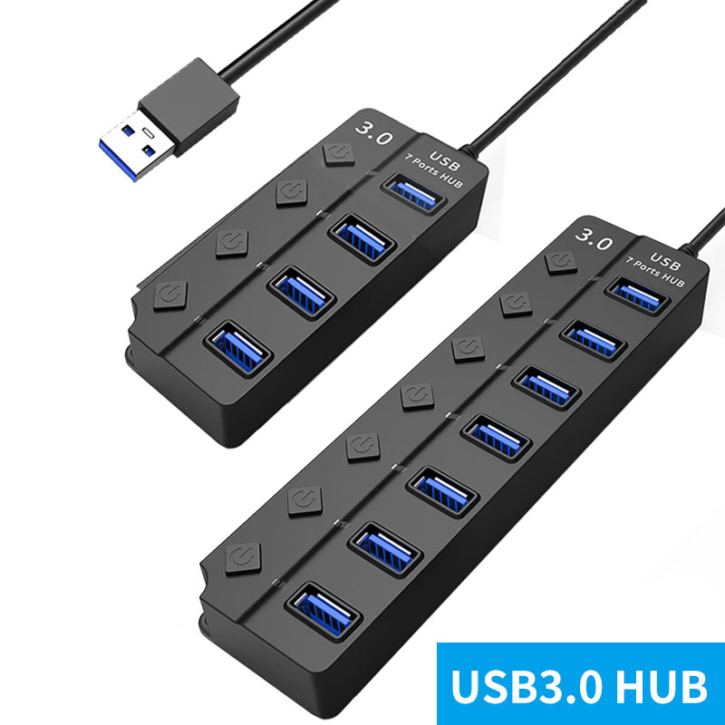 USB 3.0 Hub 5Gbps Yüksek Hızlı Çoklu USB Splitter 3 HAB Kullanım Güç Adaptörü 4 Bağlantı Noktası 7 Bağlantı Noktaları PC Lapto için Anahtarlı Çoklu Genişletici