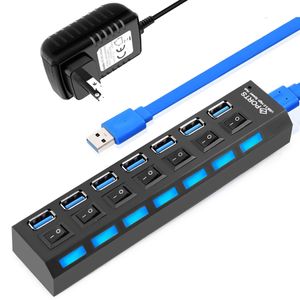 USB 3.0 HUB Multi USB Splitter 7 Port Expander Multiple 3 Hab Use Power Adapter with Switch For PC