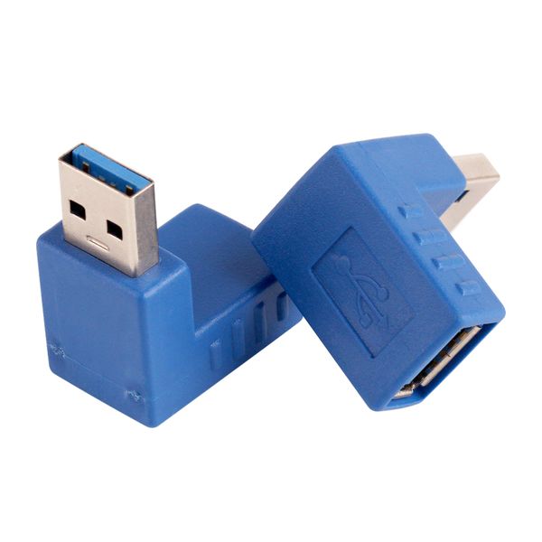 Adaptador USB 3,0 tipo A macho a hembra, convertidor de conector en ángulo de 90 grados, Color azul para PC, ordenador portátil