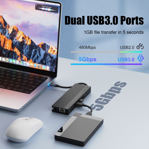 USB 3.0 USB C HUB 5GPBS ALTA VELOCIDAD 1000Mbps Ethernet RJ45 Gigabit Tipo C a HDMI 4K OTG Splitter para laptop