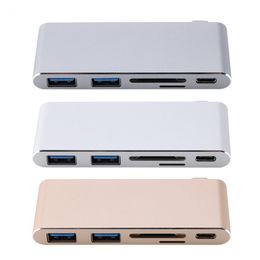 Freeshipping USB 3.1 Type-C Multi-poort Hub Adapter Aluminium Case met 2 USB3.0-poorten Type-C PD S-D / TF C-A-RD-lezer voor MacBook
